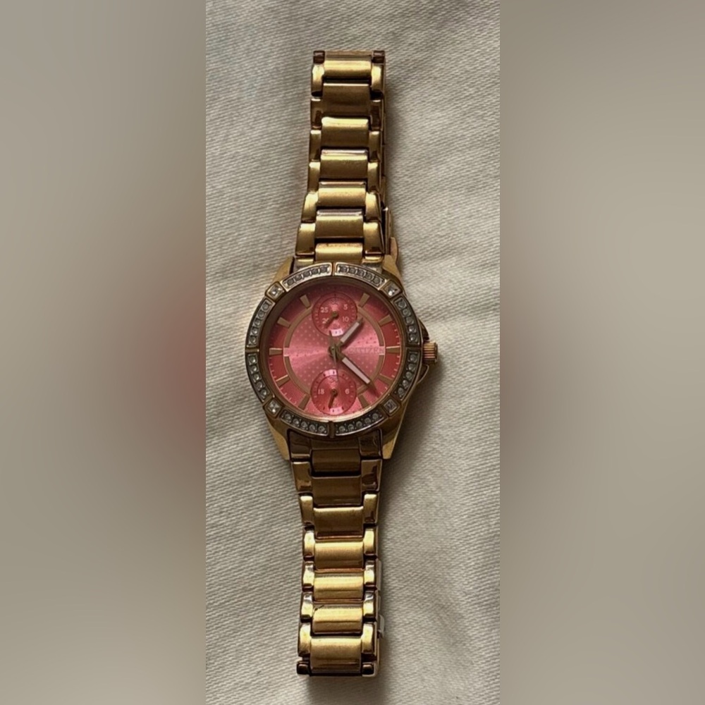 Vintage Weekender Eco-Drive CITIZEN Watch Pink & Rose Gold w/ Crystals